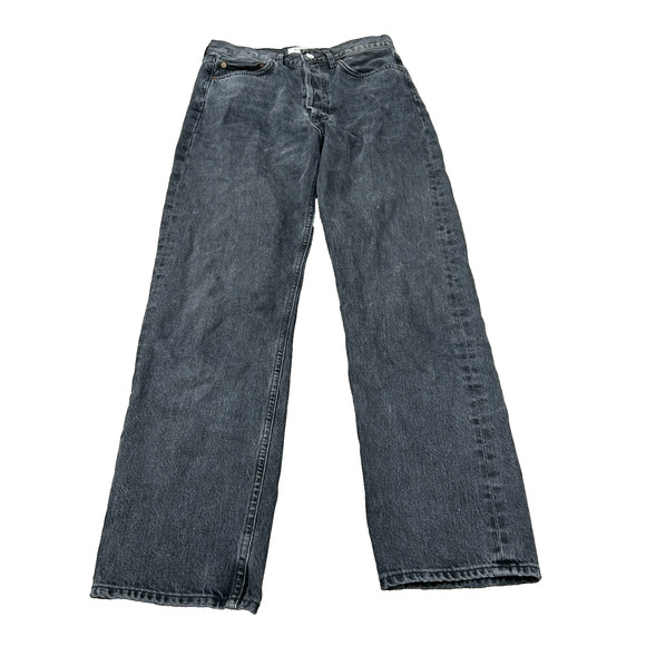 AGOLDE Womens Fen High Rise Relaxed Taper Button Fly Dark Wash Black Size 26 - Picture 1 of 12